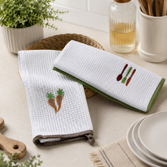 Waffle Weave Embroidered Kitchen Towel Set (2-Piece Assorted)