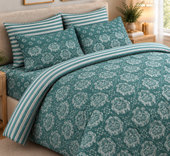 Teal Rosette Damask Duvet Set