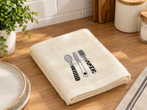 Cutlery Design Embroidered Kitchen Towels – Cream | Set of 2