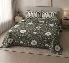 Olive Dahlia Damask - Bedsheet set