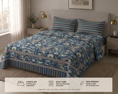 Navy Jacobean Bloom Bedsheet Set