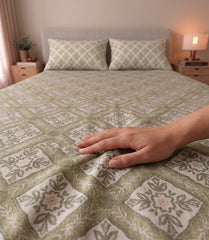 Olive Tile Trellis Bedsheet Set
