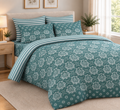 Teal Rosette Damask Duvet Set