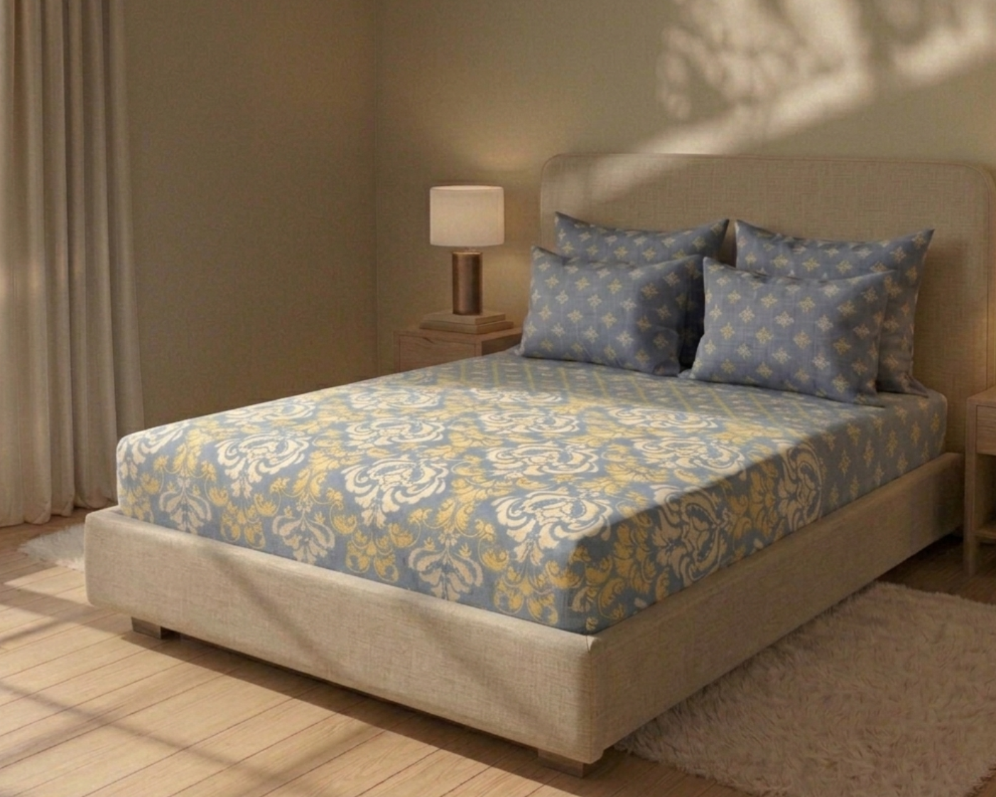 Azure Damask Bedsheet Set