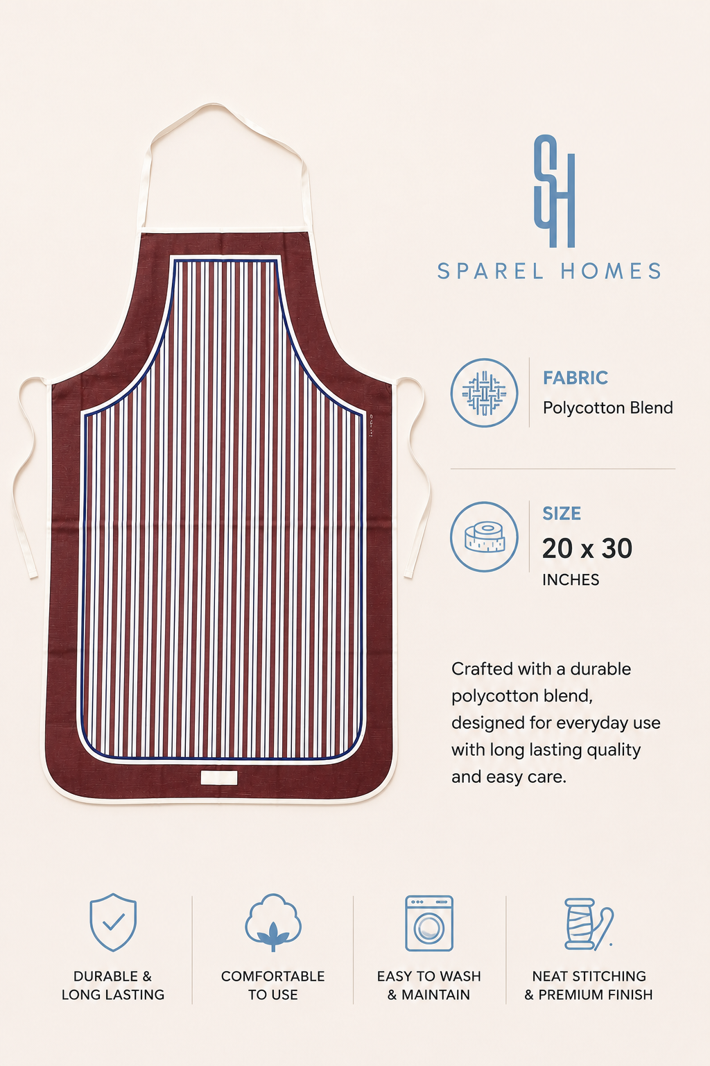 Burgundy Stripe Kitchen Apron