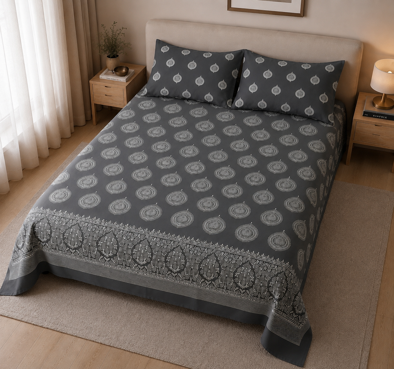 Charcoal Medallion - Bedsheet set