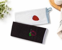 Waffle Weave Embroidered Kitchen Towel Set (2-Piece Assorted)