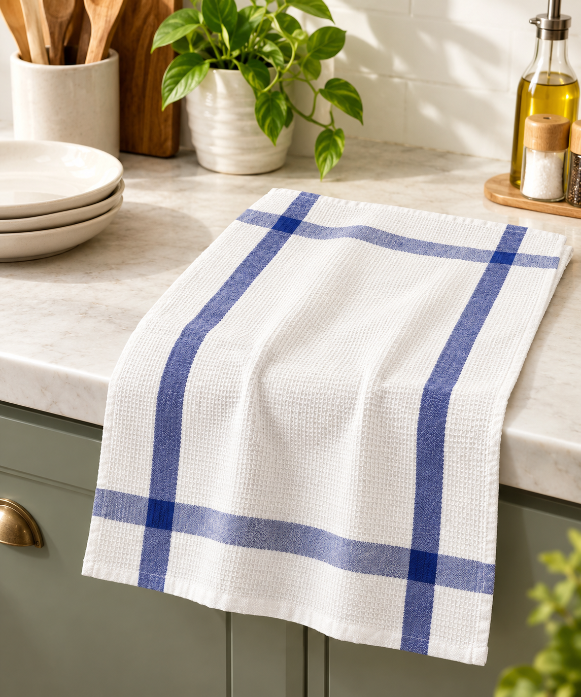 Windowpane Check Waffle Kitchen Towel