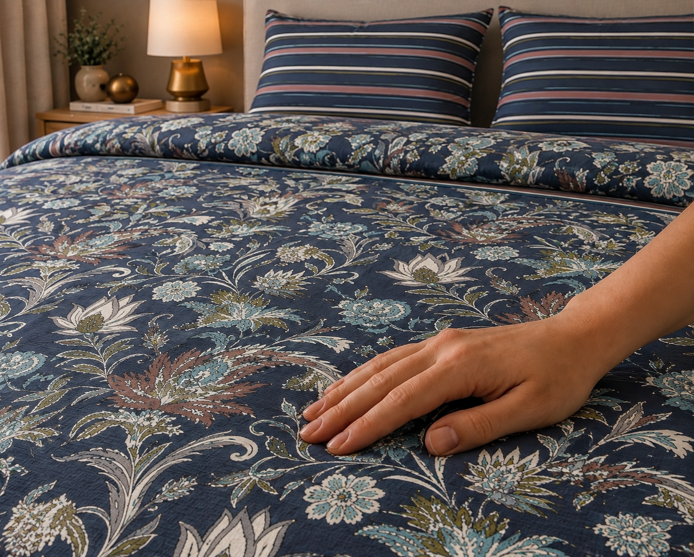 Navy Jacobean Bloom Bedsheet Set