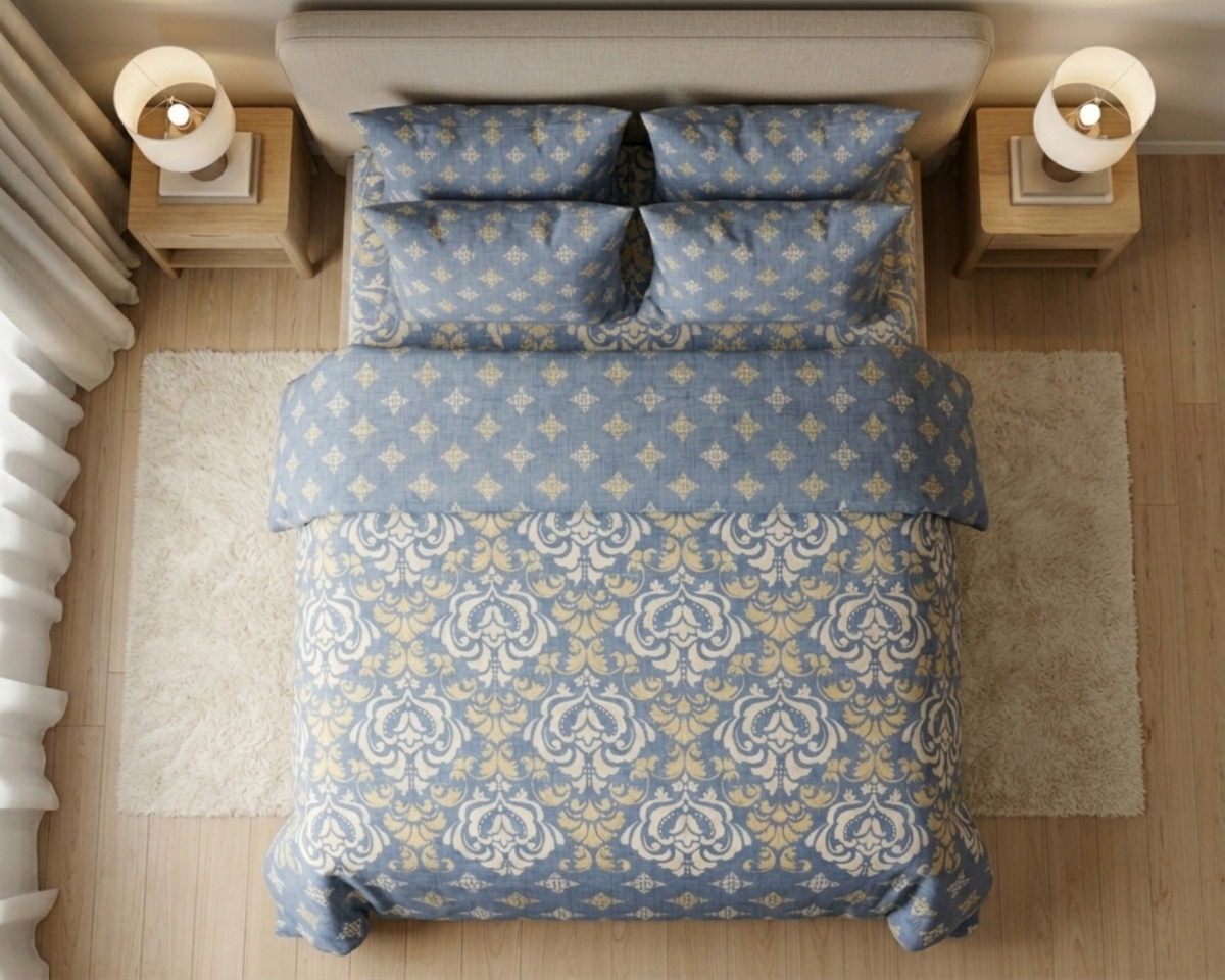 Azure Damask Bedsheet Set