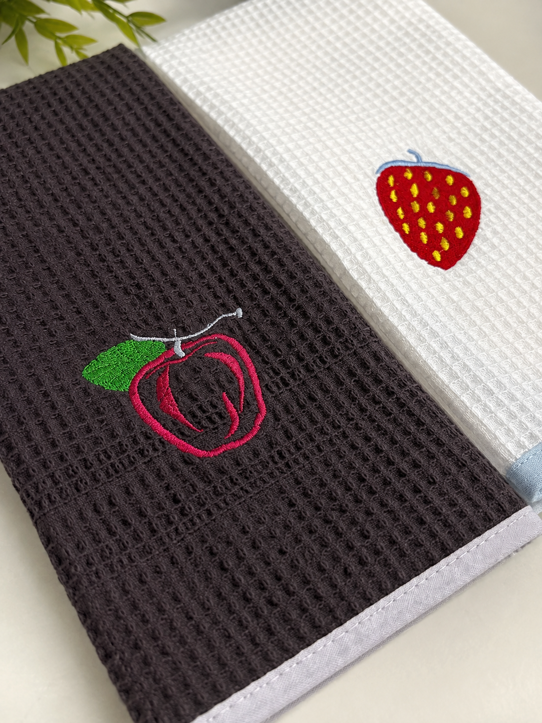 Waffle Weave Embroidered Kitchen Towel Set (2-Piece Assorted)