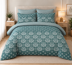 Teal Rosette Damask Duvet Set