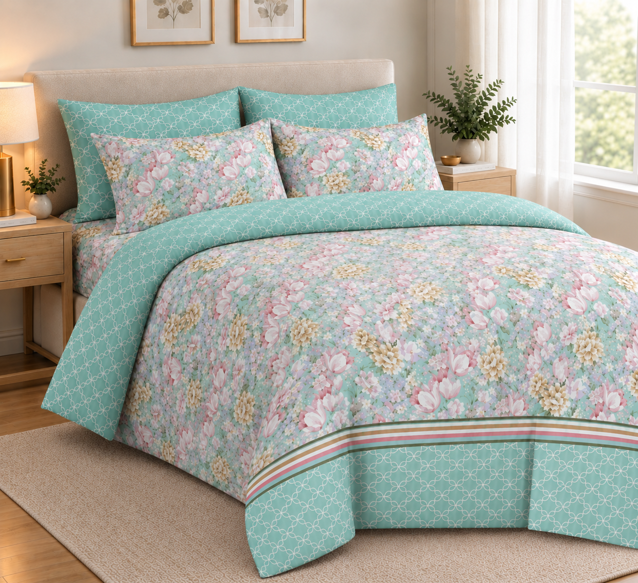 Mint Magnolia Garden Duvet Set