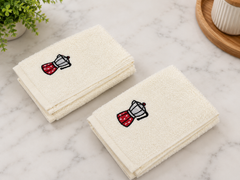 Moka Pot Embroidered Kitchen Towels – Cream | Set of 2