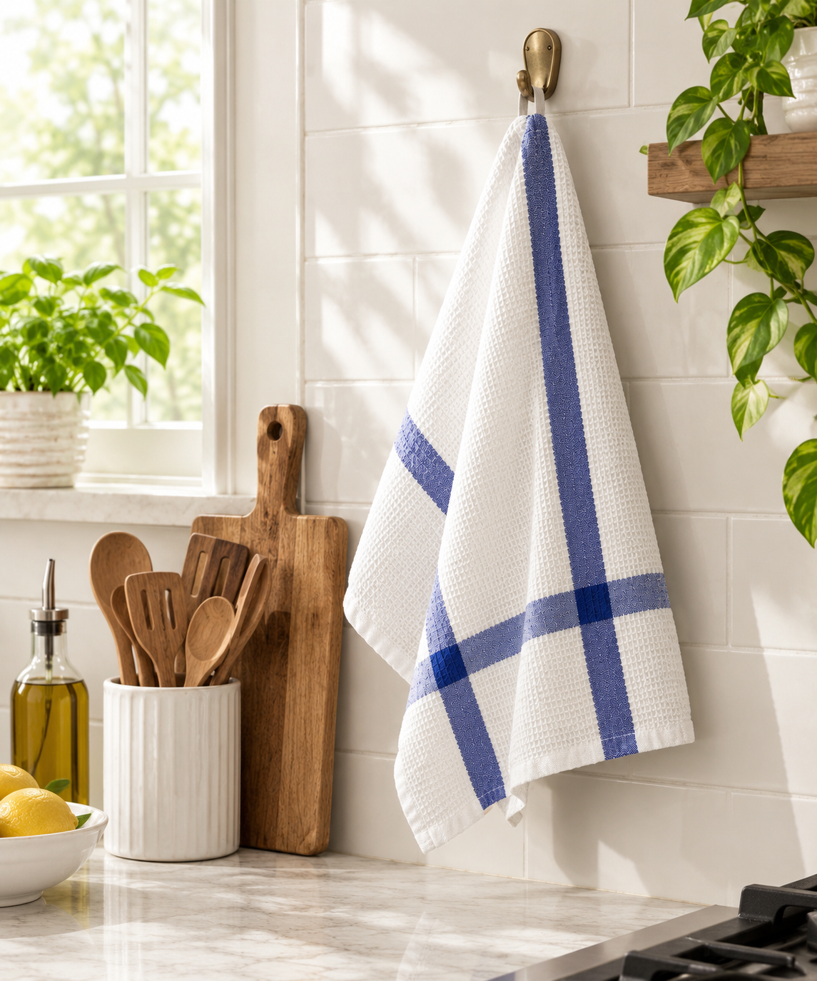 Windowpane Check Waffle Kitchen Towel
