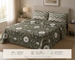 Olive Dahlia Damask - Bedsheet set