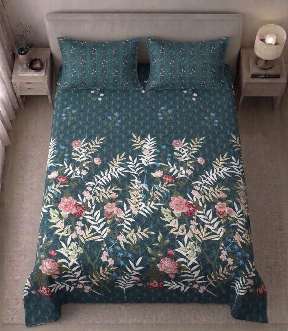 Teal Botanica Bedsheet Set