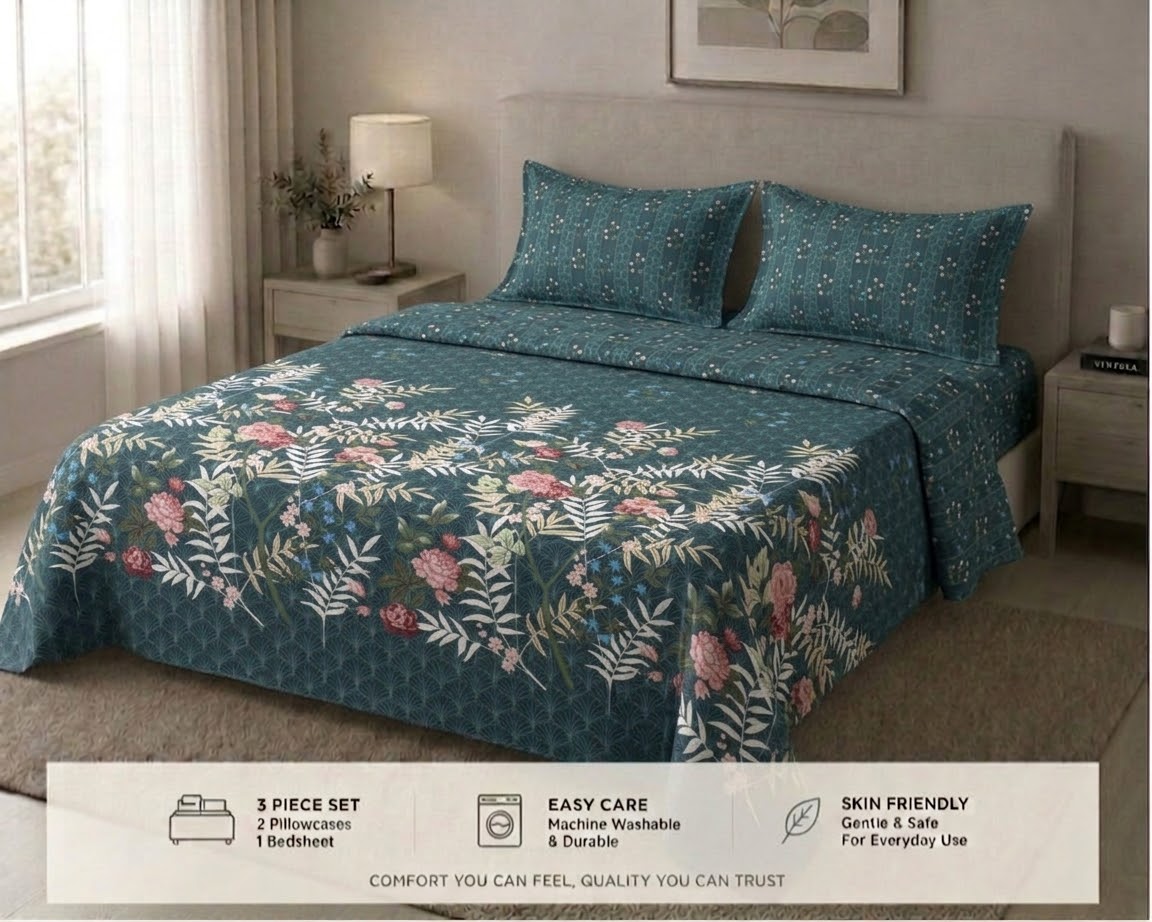 Teal Botanica Bedsheet Set