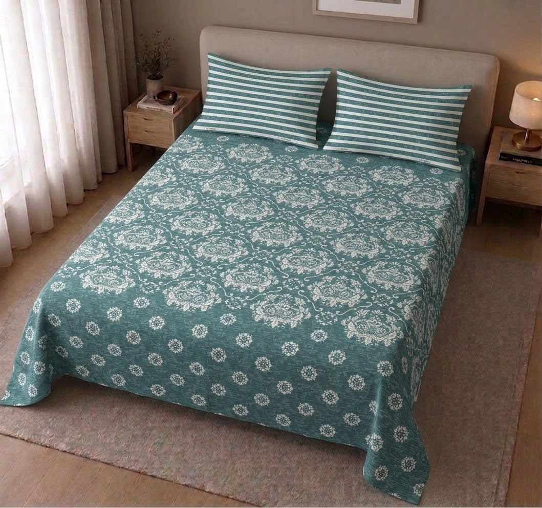 Teal Ikat Damask Bedsheet Set