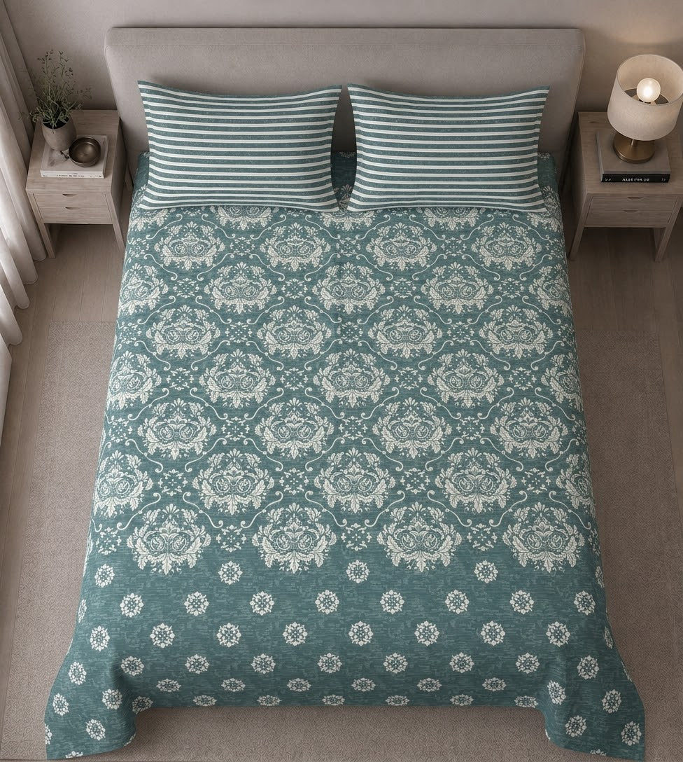 Teal Ikat Damask Bedsheet Set