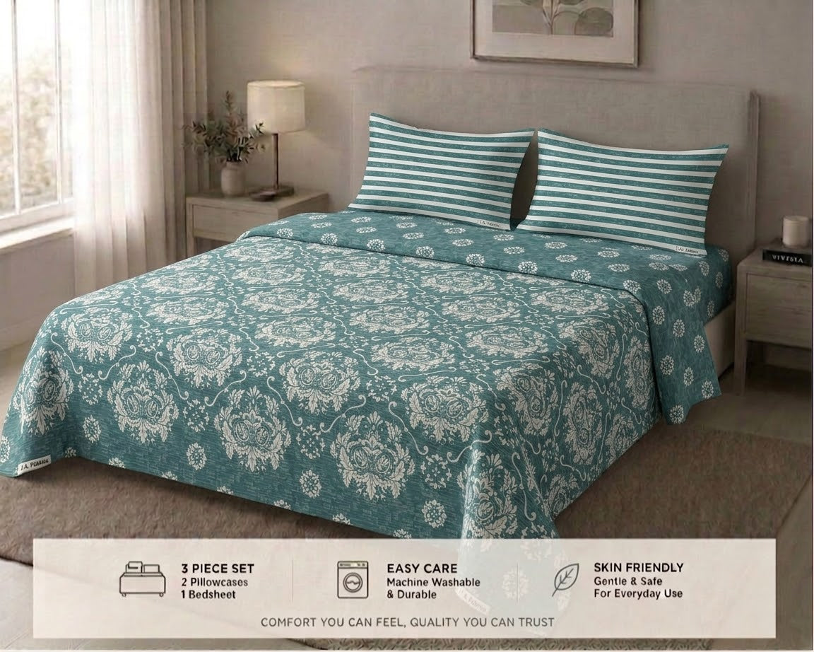 Teal Ikat Damask Bedsheet Set