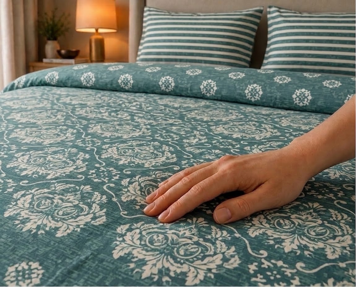 Teal Ikat Damask Bedsheet Set