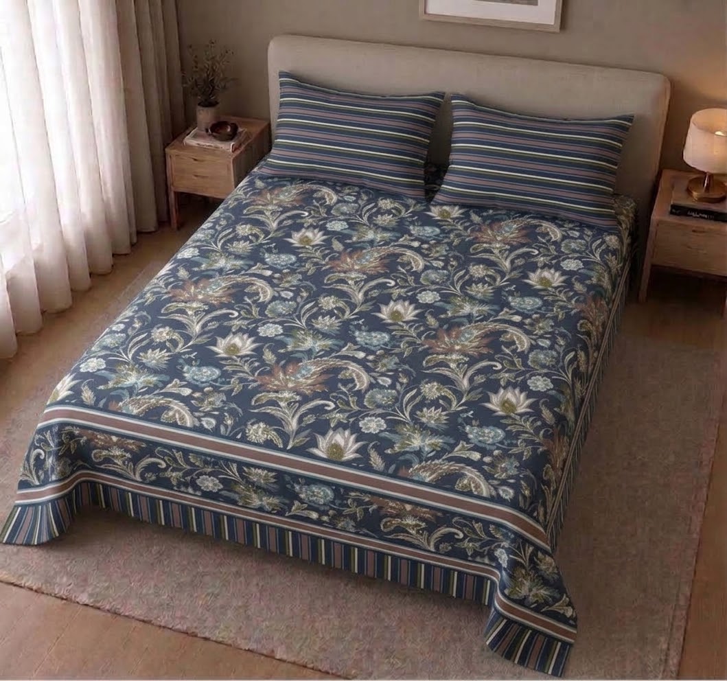 Navy Jacobean Bloom Bedsheet Set