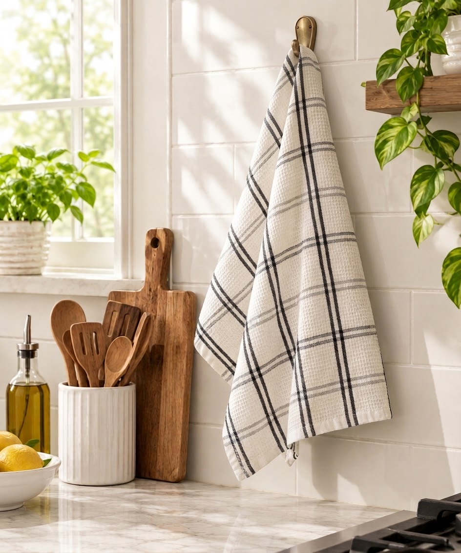 Charcoal Plaid Waffle Kitchen Towel