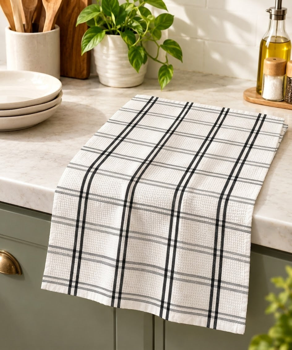 Charcoal Plaid Waffle Kitchen Towel