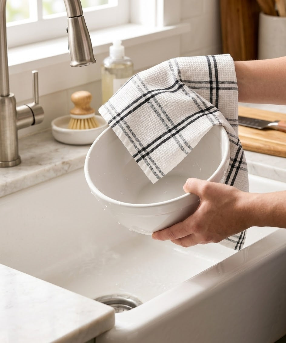 Charcoal Plaid Waffle Kitchen Towel