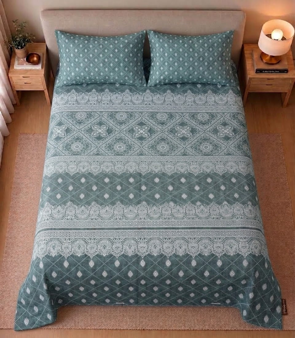 Sage Ikat Border Bedsheet Set