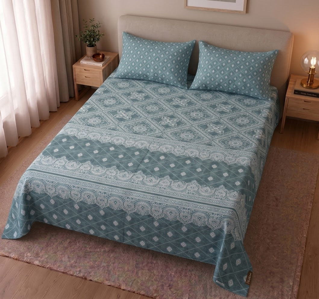 Sage Ikat Border Bedsheet Set