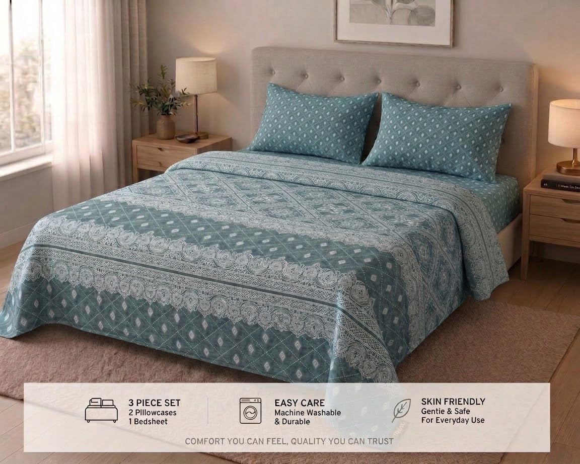 Sage Ikat Border Bedsheet Set