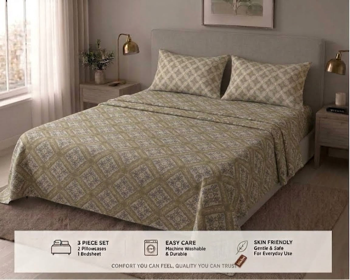 Olive Tile Trellis Bedsheet Set