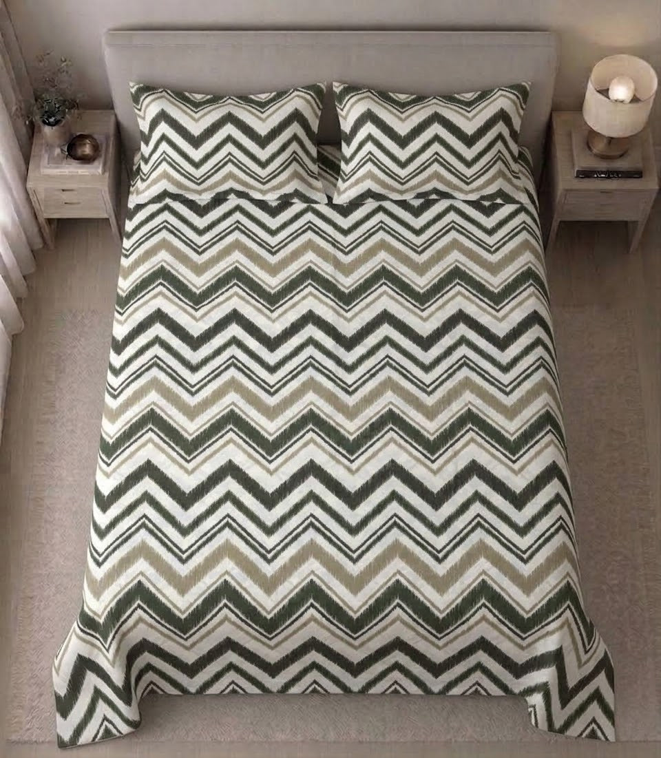 Olive Ikat Zigzag Bedsheet Set